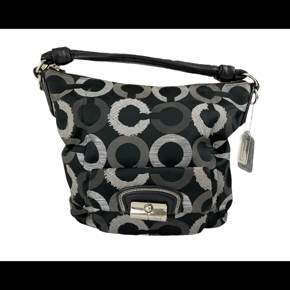 Kristen Embroiderd Op Art Black Canvas Hobo Bag